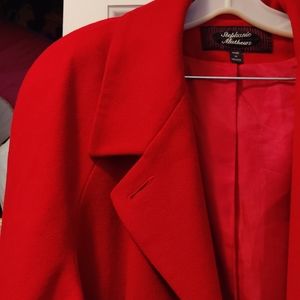 100%red wool winter coat.
